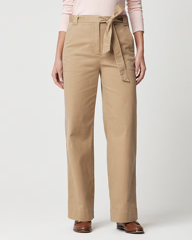 Twill wide-leg tie-waist chino pant | J.Crew Factory