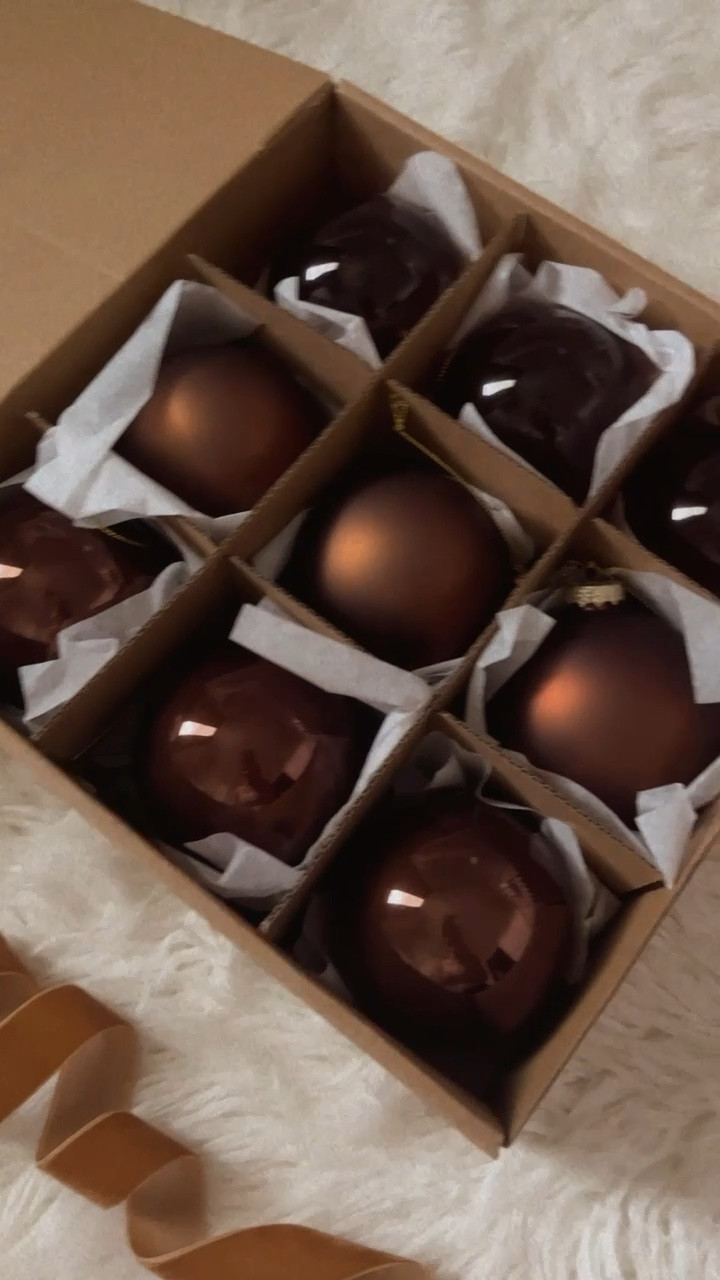 Latte brown ornaments from Amazon going viral right now🤎 these are such a vibe! I’m planning to do the neutral Christmas tree inspired by McGee and Co. 

#LTKhome #LTKHoliday #LTKVideo