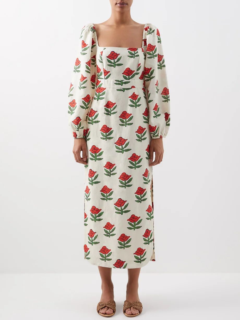 Lottie begonia-print linen-blend voile dress | RHODE | Matches (US)