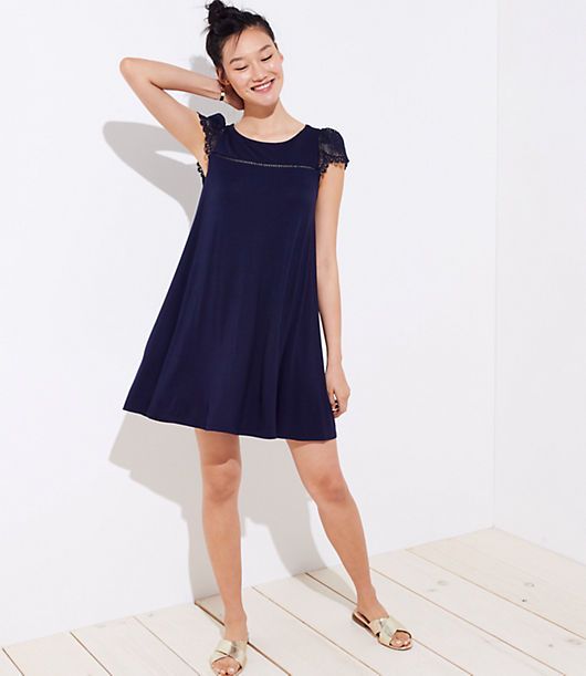 LOFT Lace Cap Sleeve Swing Dress | LOFT