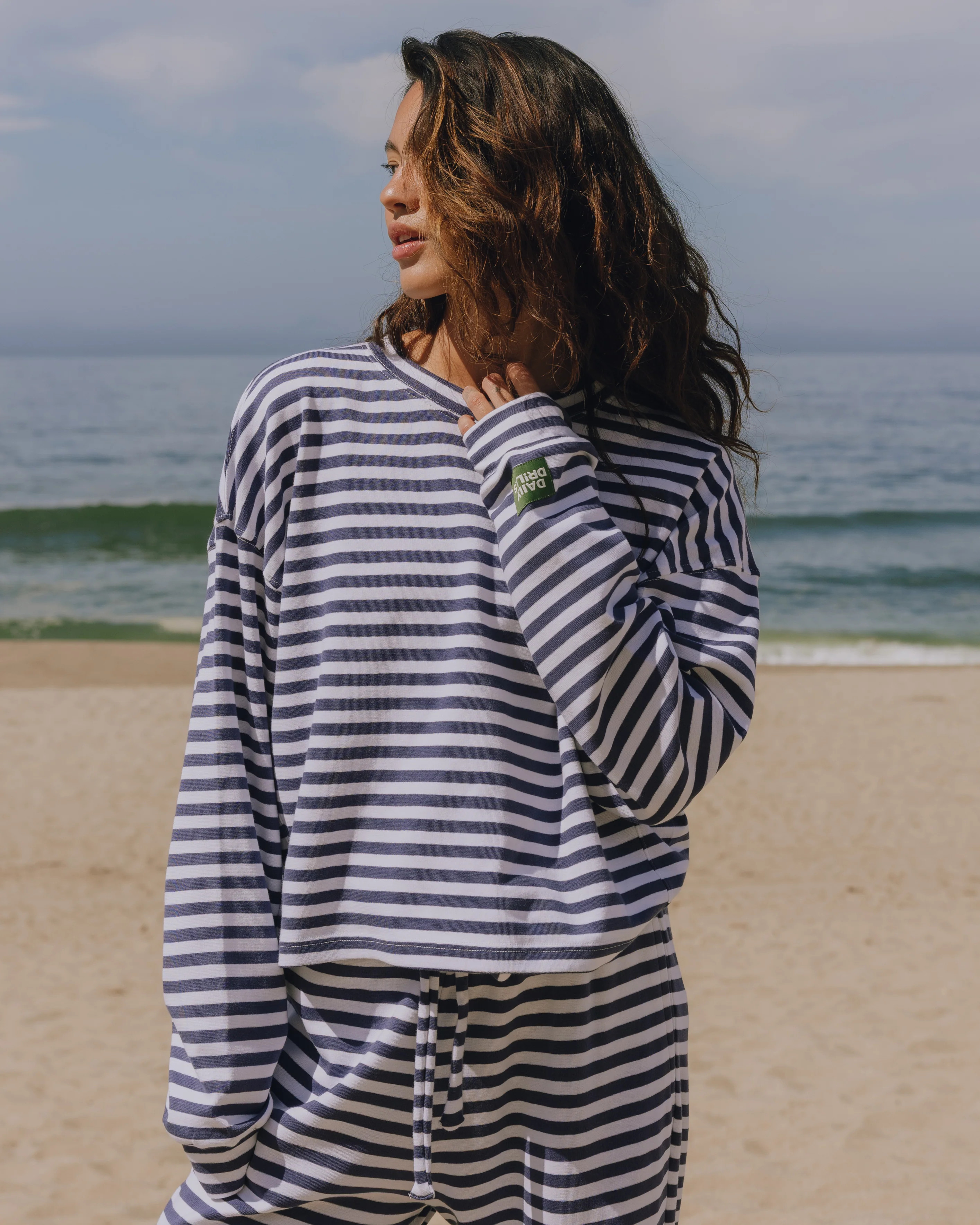 Striped Cotton Long Sleeve - Navy + White Stripe | Daily Drills