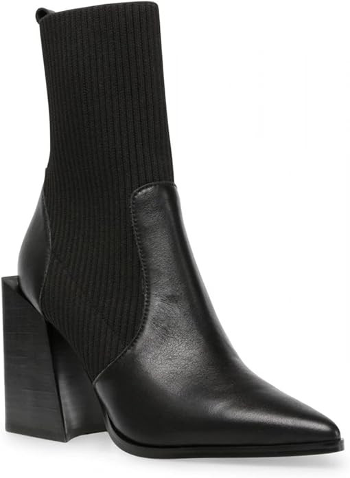 Womens Chunky Stacked Heel Ankle Boots Pointed Toe Booties Slip On Ribbed Knit Sock Boot | Amazon (US)