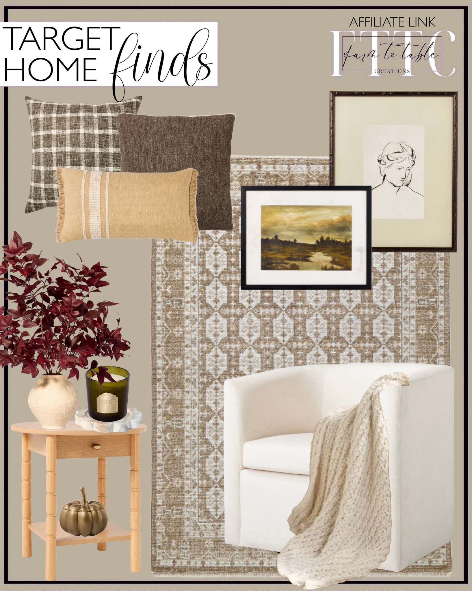 Target Home Finds. Follow @farmtotablecreations on Instagram for more inspiration.

Studio McGee Aluminum pumpkin. Line drawn portrait. Marshland Wall Art. Modern accent table. Upholstered Barrel Chair. Three wick candle. Marble candle tray. Potted Fall Arrangement. Hand knotted Persian Rug. Oversized Pillows. Chunky Knit Throw Blanket. 

Target Home. Fall Decor. Studio McGee. Hearth & Hand. Home Decor. 

#LTKFindsUnder50 #LTKStyleTip #LTKHome