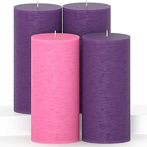 CANDWAX 3x6 Pillar Advent Candles Set of 4 - Rustic Pillar Candles Unscented and No Drip Candles ... | Amazon (US)