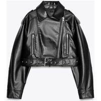Zara - Faux Leather Crop Biker Jacket - Women - Black - Women | Zara US