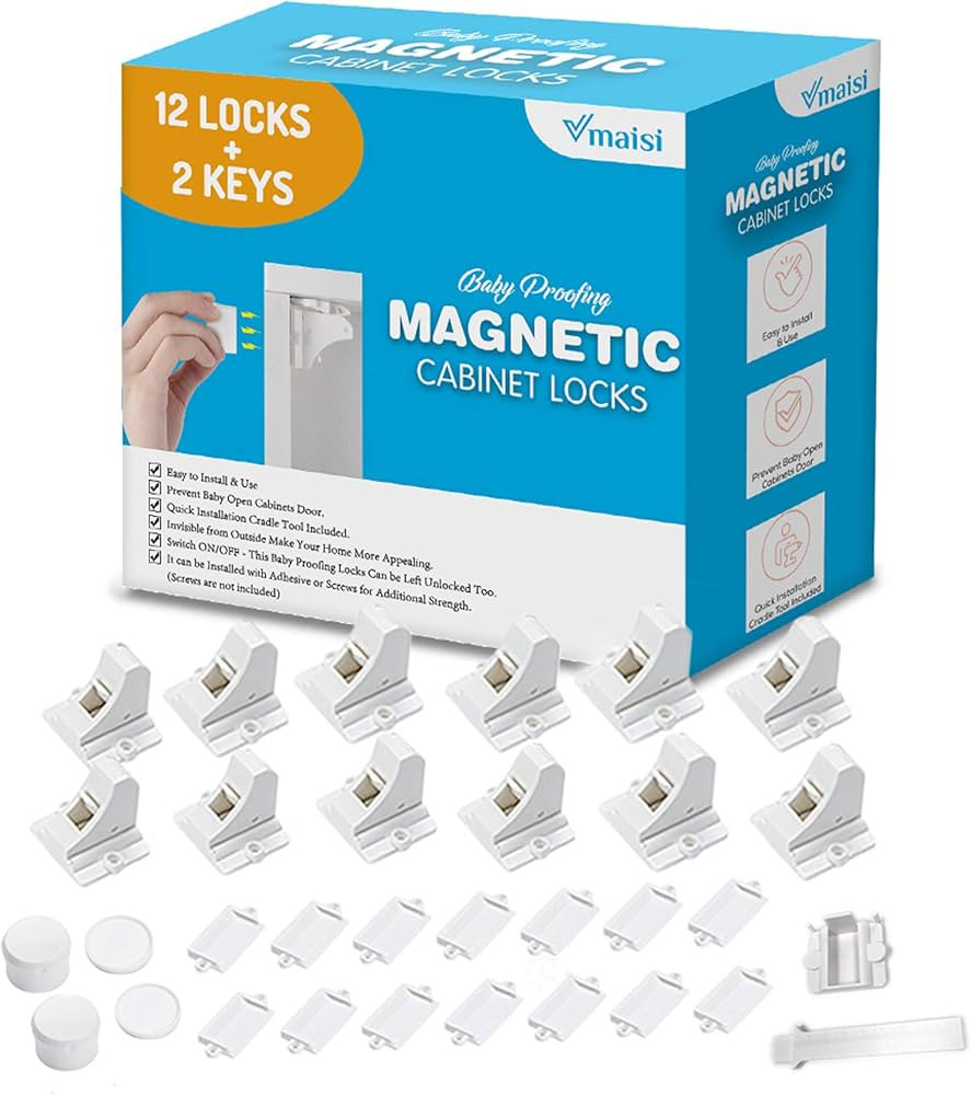Vmaisi Adhesive Magnetic Cabinet Locks (12 Locks and 2 Keys) | Amazon (US)