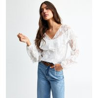 Women's White Floral Embroidered Lace Mesh Blouse New Look | New Look (UK)