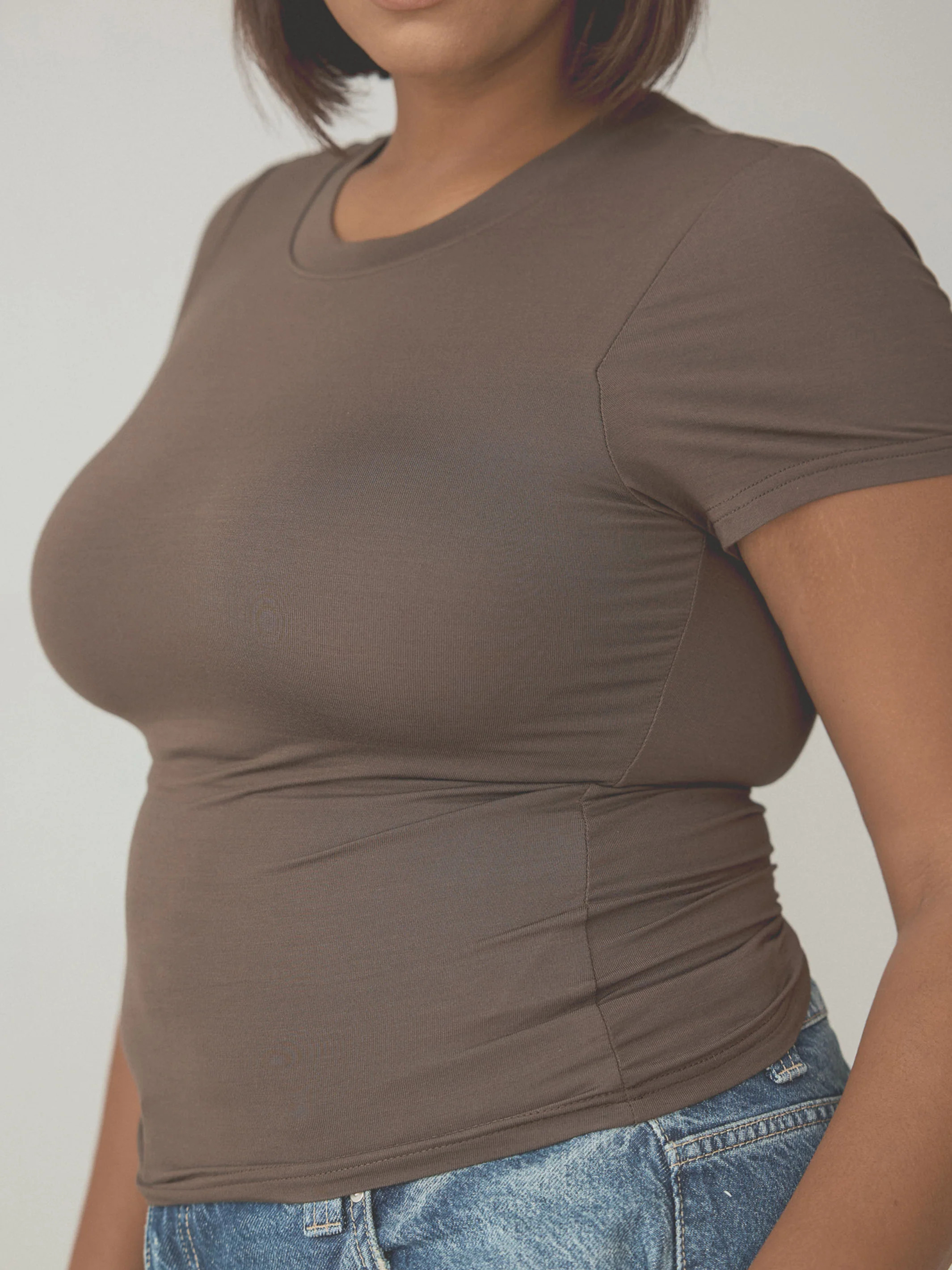 Solid Crew Neck Braless T-Shirt | Klassy