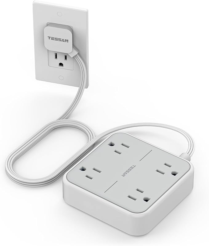 10 FT Surge Protector Power Strip, TESSAN Extension Cord Flat Plug with 4 Widely Outlets Extender... | Amazon (US)