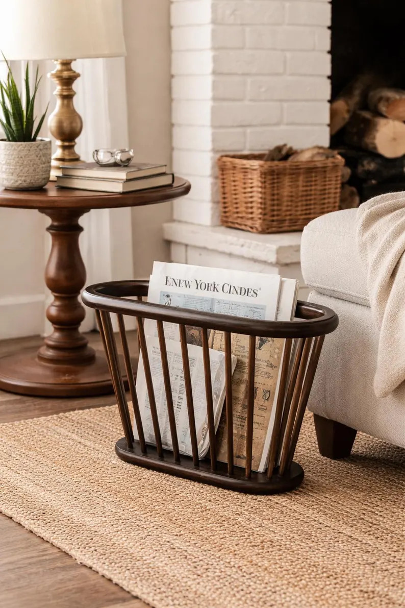 Mid-century Walnut Spindle Magazine Record Rack Stand Paris Label - Etsy | Etsy (US)