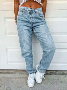 Holly Asymmetric Straight Leg Jean Light Wash Denim | Princess Polly US