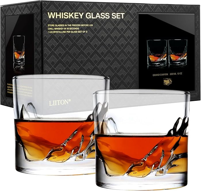LIITON Grand Canyon Heavy Crystal Whiskey Glasses Gift Set of 2, Thick Freezable Bourbon Glass 1l... | Amazon (US)
