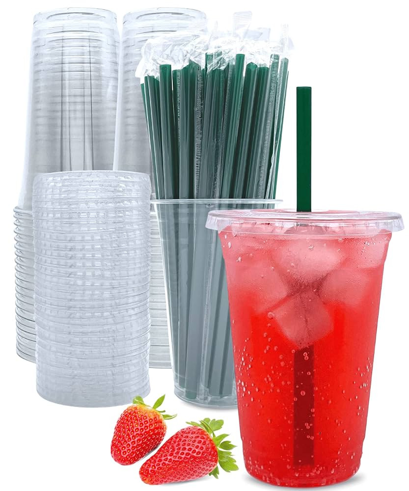 Aatriet 20 oz Clear Plastic Cups with Lids and Straws, Disposable Coffee Cups 25 Sets | Amazon (US)