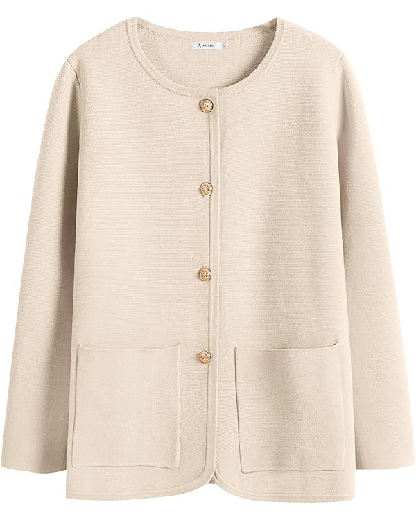 ANRABESS Womens Long Sleeve Button Down Knit Cardigan Sweater Blazer with Pockets | Amazon (US)
