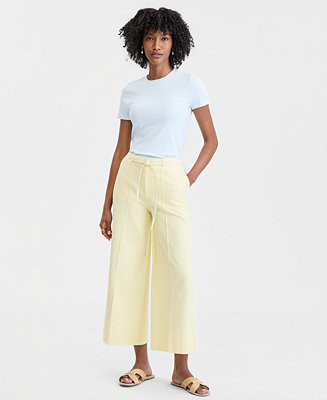 Women's High-Rise Cropped Linen-Blend Wide-Leg Pants, Macy's Exclusive | Macy's