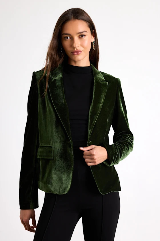 Cashton Dark Olive Velvet Blazer | Lulus