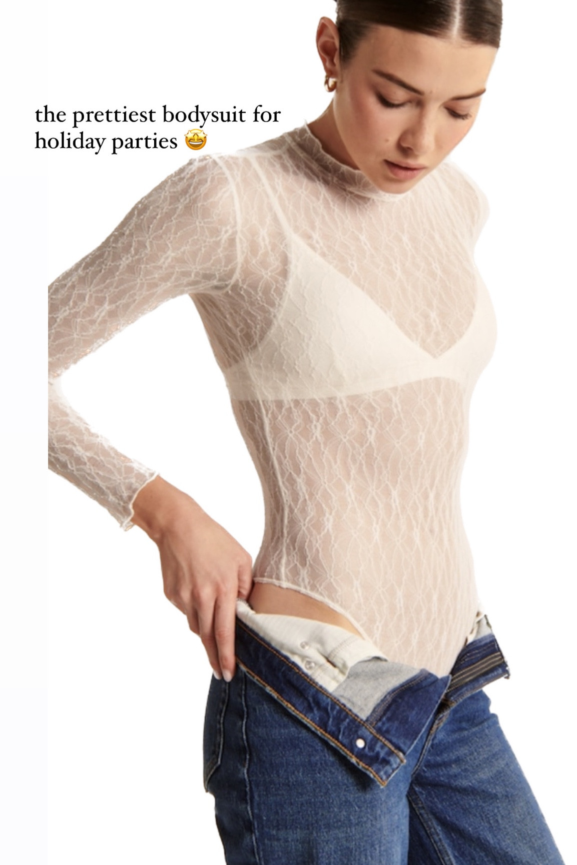Long sleeve lace bodysuit 
Christmas party outfit
White lace bodysuit 

#LTKSeasonal #LTKHoliday #LTKcurves