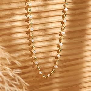 Gold Pearl Necklaces for Women, 14K Natural Freshwater Dainty Pearl Choker Necklaces for Women, E... | Amazon (US)