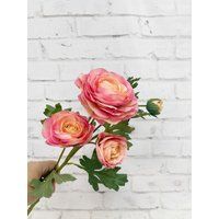 Pink Premium Artificial Flower Stem, Silk Ranunculus Stem With Greenery For Weddings, Faux Floral De | Etsy (US)