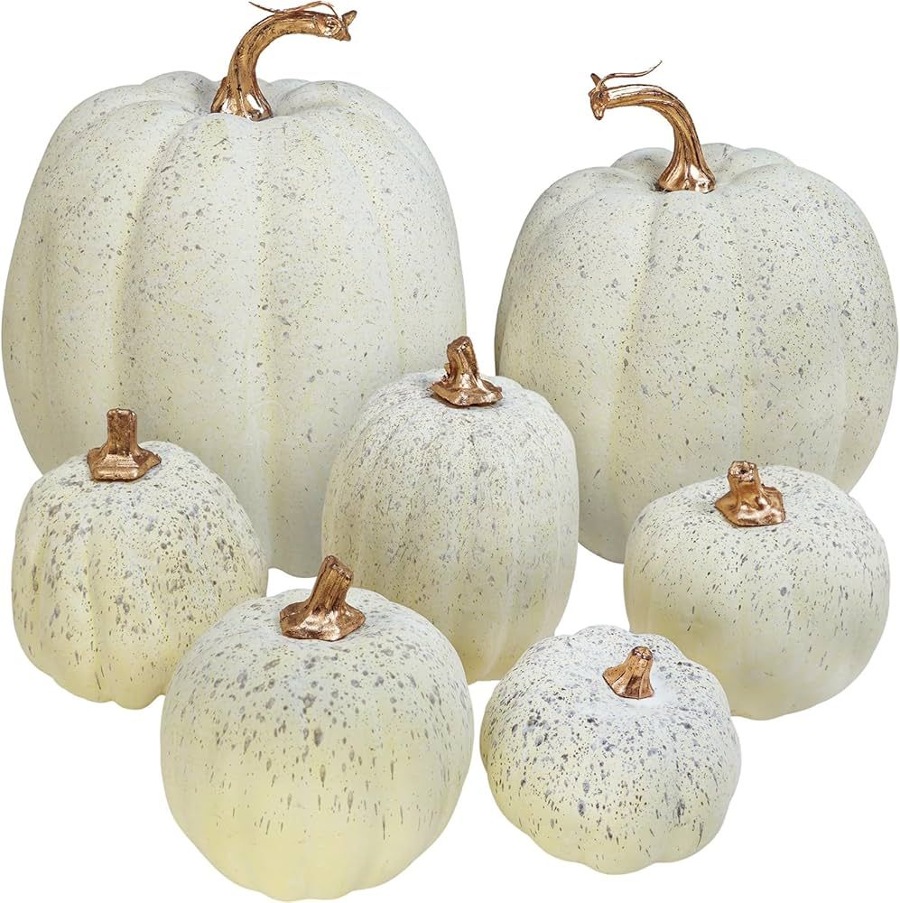 Winlyn 7 Pcs Assorted Sizes Harvest Cream Artificial Pumpkins Faux Cream Pumpkins Foam Decorative... | Amazon (US)