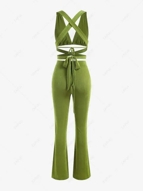 Jersey-knit Midriff Flossing Top and Bootcut Pants Set | ZAFUL (Global)