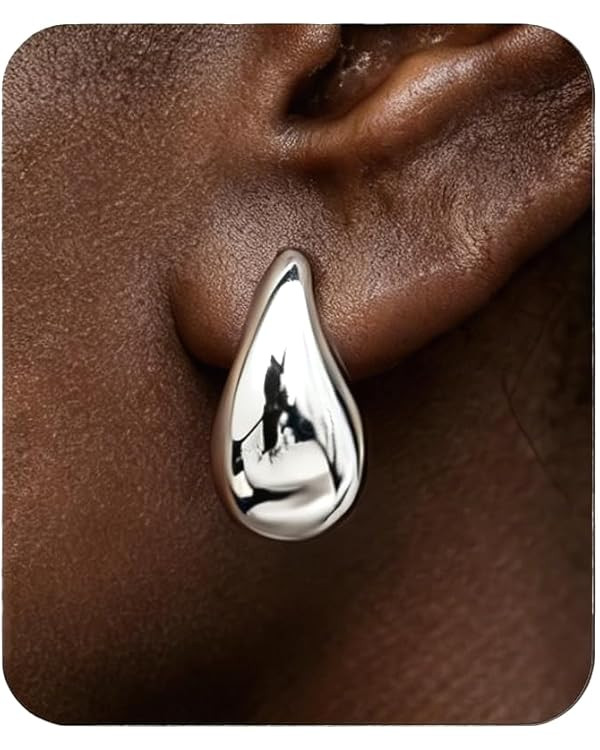 Gold Teardrop Earrings for Women, 14K Gold Plated Silver Post Statement Drop Hoop Earrings Trendy... | Amazon (US)