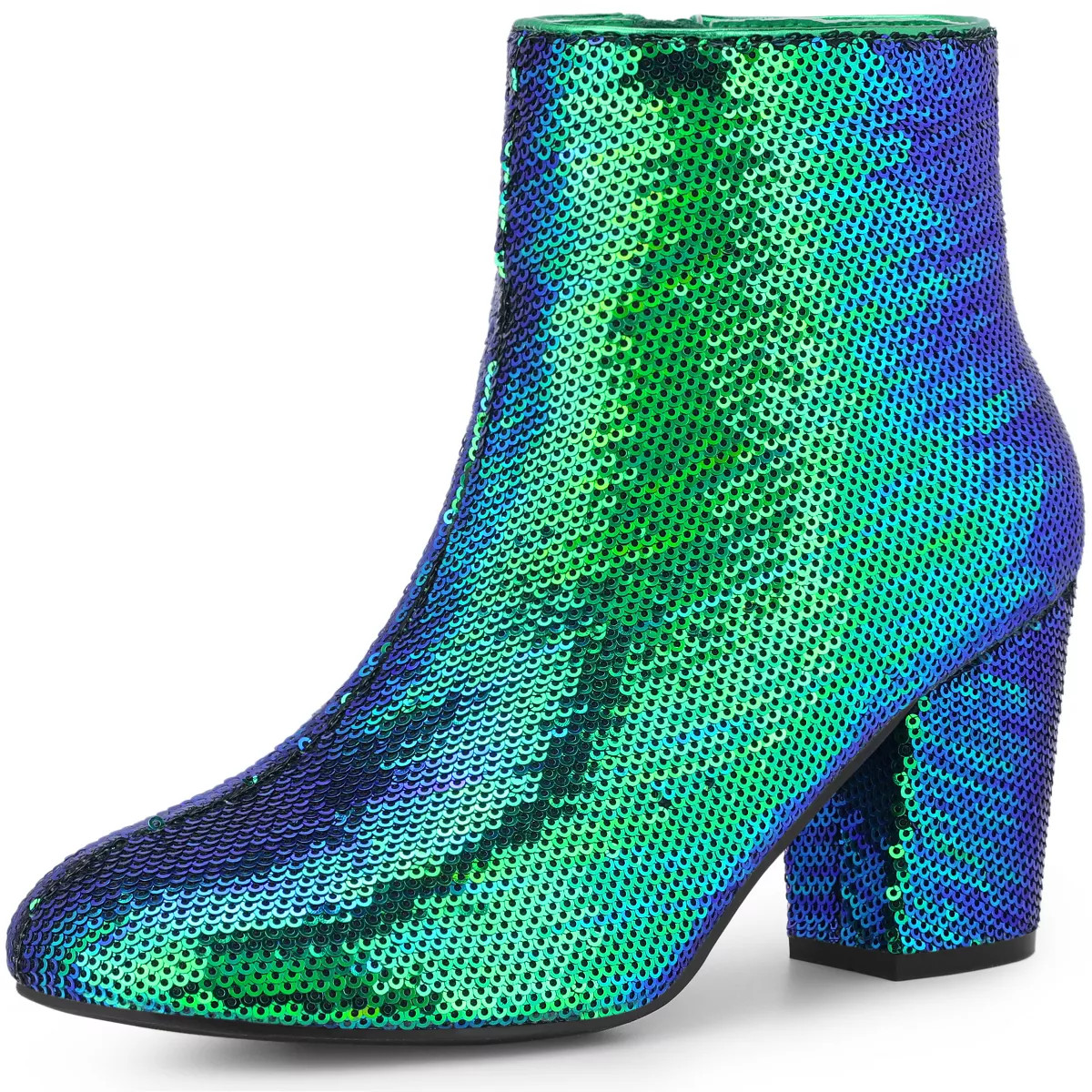 Allegra K Women's Round Closed Toe Zip-Up Sequins Block Heels Ankle Boots | Target