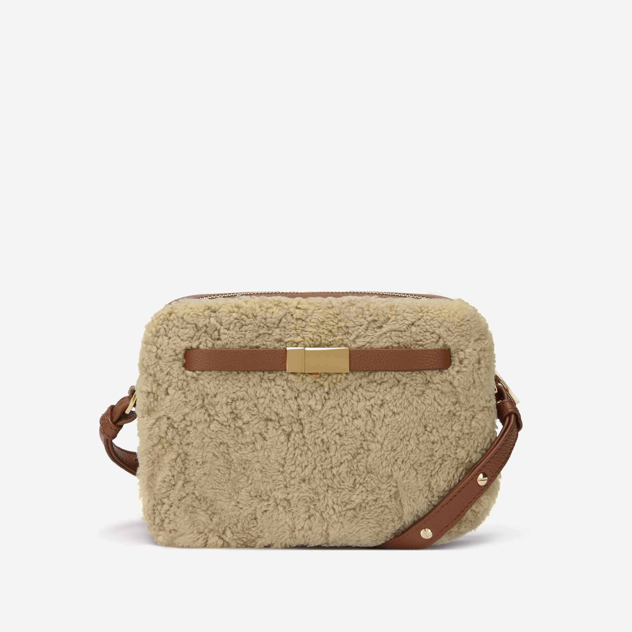The New York Crossbody | Beige Shearling Tan Small Grain | DeMellier | DeMellier