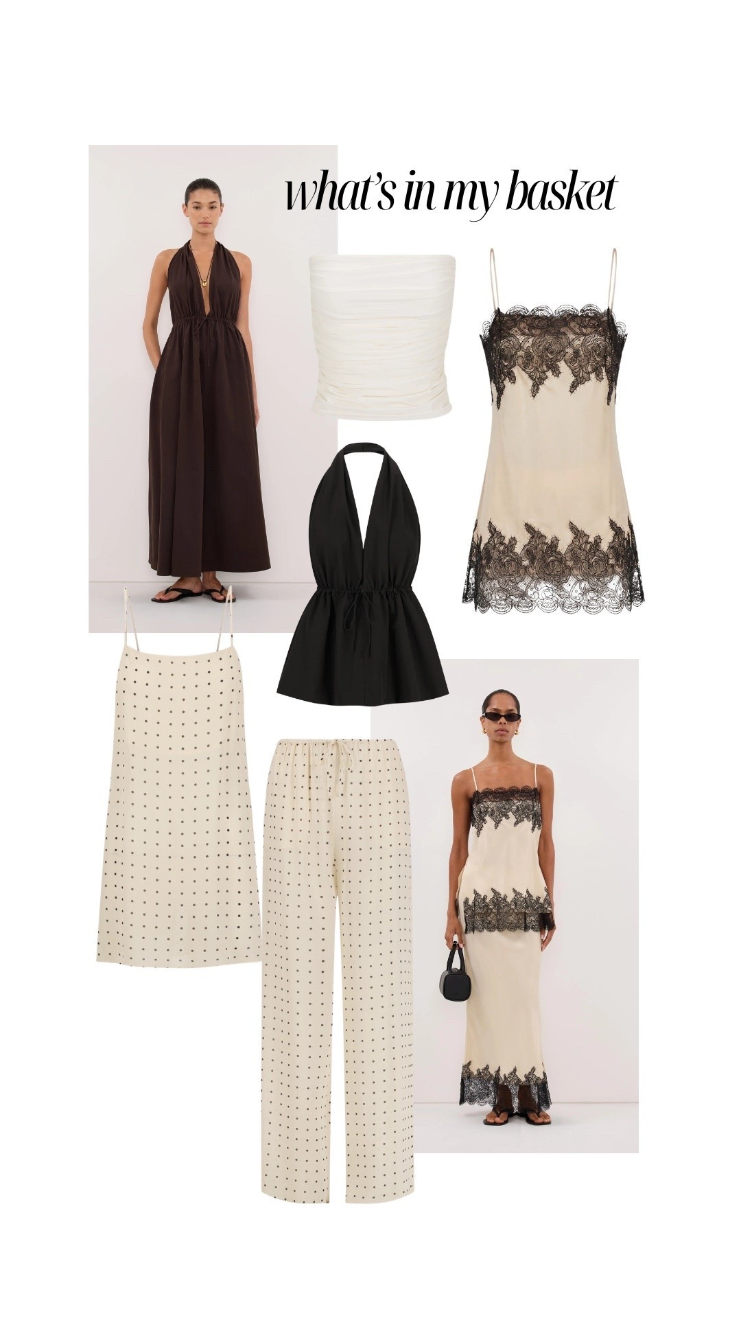 What’s in my basket from DISSH. DISSH currently have 30% off their spring summer holiday faves 🤍 linen pieces, polka dots, co ords, satin and lace skirt co ord, chocolate brown dresses

#LTKspring #LTKsummer #LTKdresses