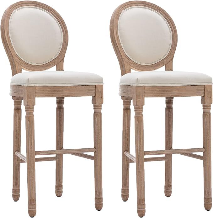 civama Barstools Bar Height Set of 2, French Country Wooden Bar Stools with Upholstered Seating, ... | Amazon (US)