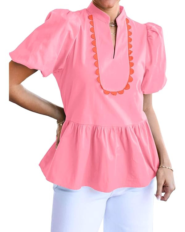 Cicy Bell Womens Puff Sleeve Peplum Blouses Ruffle V Neck Summer Casual Tops Babydoll Loose Fit S... | Amazon (US)