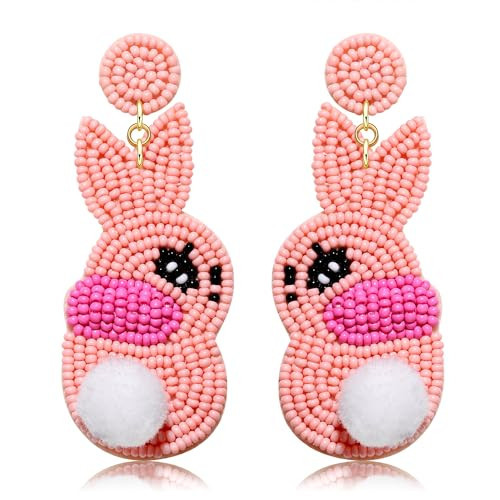 Easter Beaded Earrings for Women Boho Hypoallergenic Handmade Bunny Dangling Earrings Rainbow Egg Dangle Earrings Cute Pom Pom Pearl Beads Rabbit Easter Jewelry (Easter bunny earrings A) | Amazon (US)