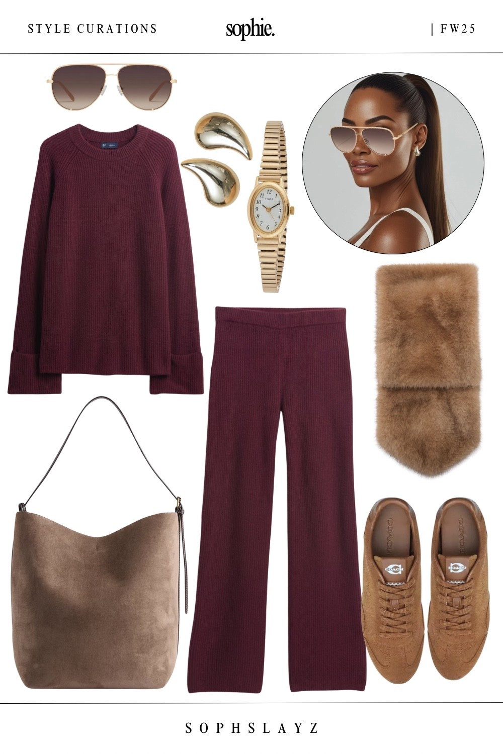 This look: a burgundy matching set, tan brown sneakers, a faux suede bag, fur scarf, and gold aviators. Great for coffee runs, fall errands, or traveling in comfort. 

🔎: burgundy outfit, fall outfits, two piece sweater set, lounge outfit, faux fur scarf, coach sneakers, monochrome outfit, FW25, casual fall outfit 


#LTKStyleTip