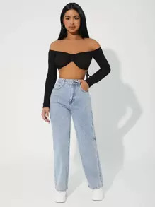 SHEIN PETITE High Waist Straight Leg Jeans | SHEIN
