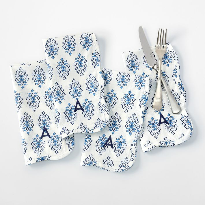 Scalloped Block Print Napkins, Set of 4 | Mark and Graham