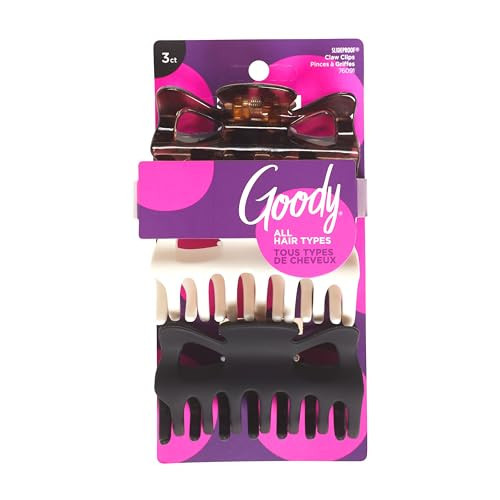 Goody SlideProof Large Claw Clips - 3 Ct, Tortoise Print, Black Matte & Ivory, Secure Grip Hair Styling Accessories for Women & Men, All Hair Types | Amazon (US)