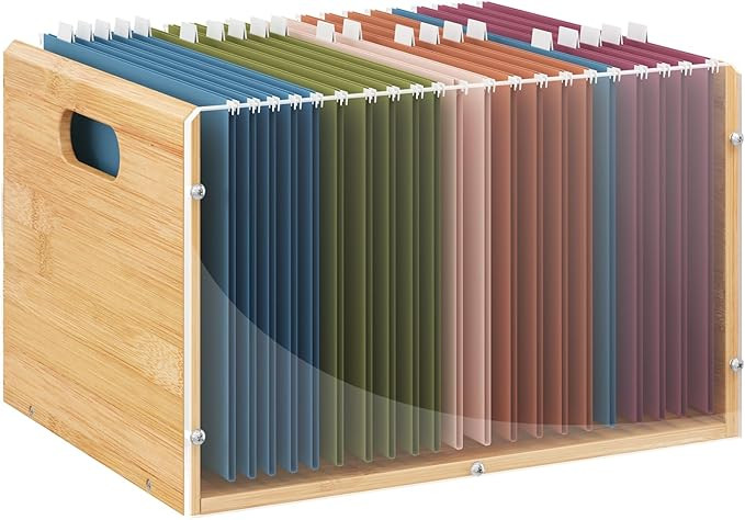 Letter/Legal Bamboo Acrylic File Box Organizer, Hanging File Folder Storage Boxes, Decorative Doc... | Amazon (US)