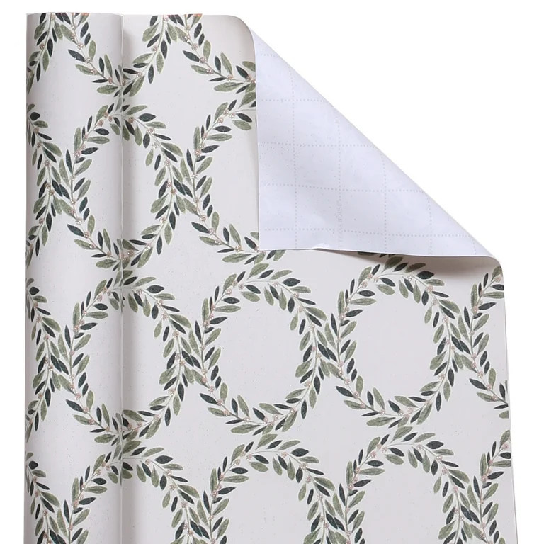 Cream and Green Wreath Christmas Wrapping Paper, 25 Square feet Single Roll by My Texas House | Walmart (US)