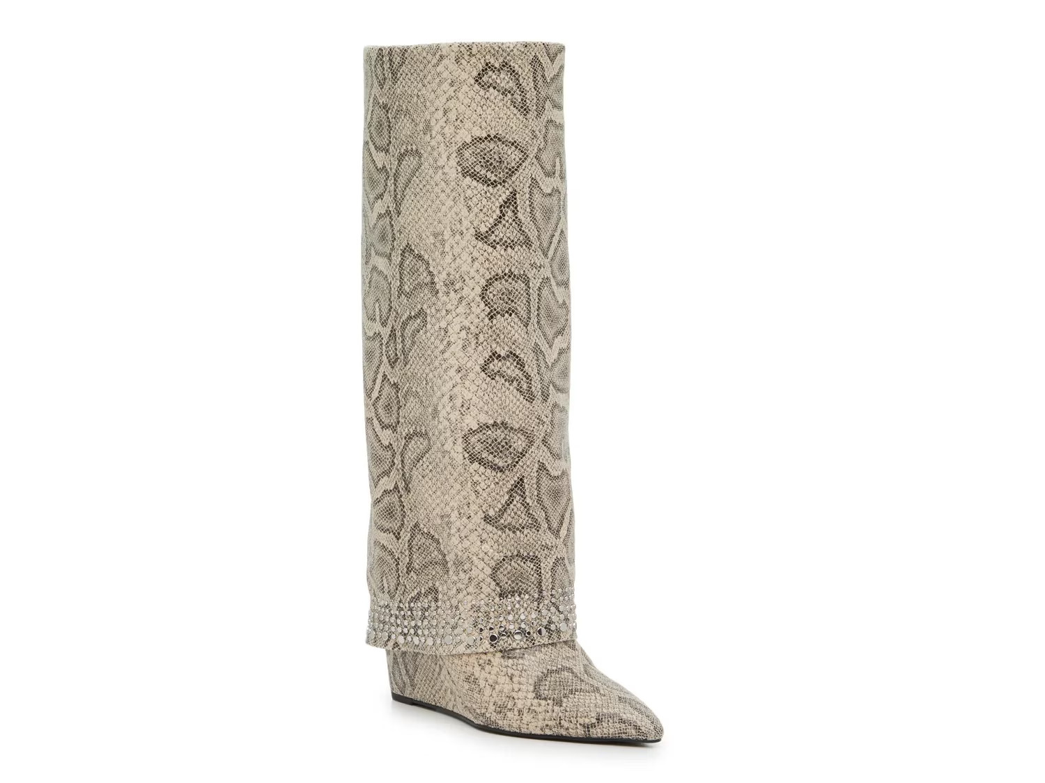 Madden Girl Evander Wide Calf Foldover Boot | Women's | Beige/Black Snake Print | Size 5.5 | Boots | Foldover | DSW