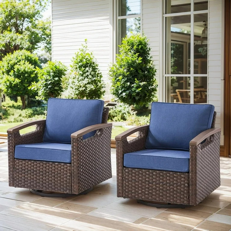 PARKWELL Outdoor Wicker Swivel Rocker Chair Set of 2,All-Weather Rattan Swivel Glider Rocking Lou... | Walmart (US)
