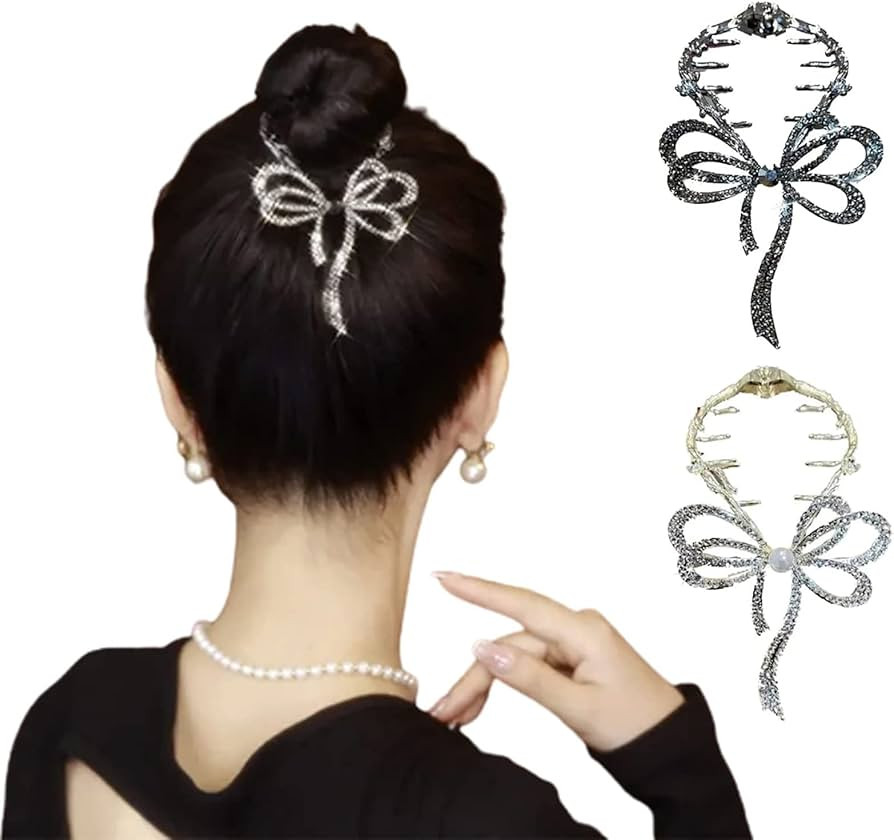 MQSHUHENMY 2 PCS Bow Light Luxury Premium Feeling Hairpin, Gold Hair Bow Clip, Bow Claw Clip, Pon... | Amazon (US)