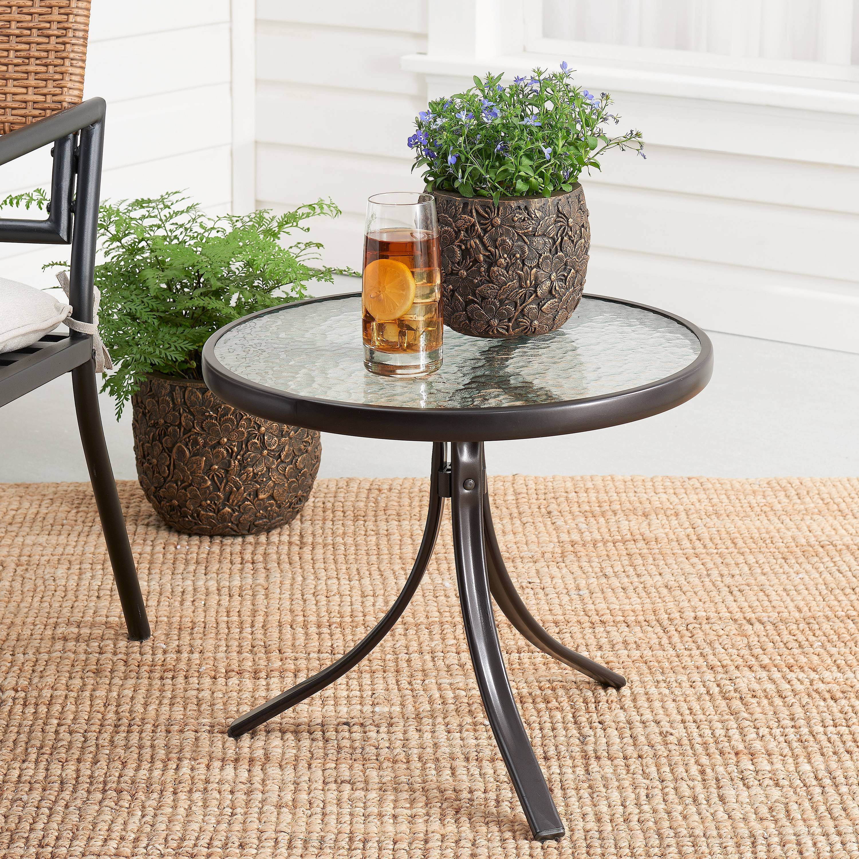 Mainstays Round Glass Side Table, 20" D x 17.5”H, Dark Brown Finish - Walmart.com | Walmart (US)