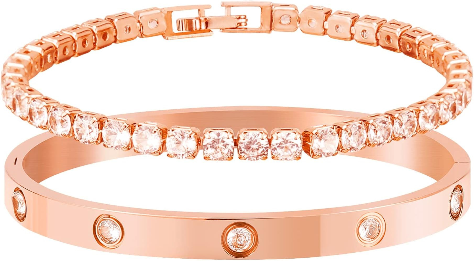 QUIINWNN 18 K Gold Plated Bangle Bracelet for Women, Cubic Zirconia Tennis Classic Bracelets, Sta... | Amazon (US)