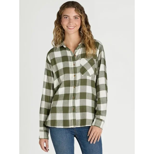 Time and Tru Women's Flannel Shirt with Long Sleeves, Sizes S-XXXL | Walmart (US)