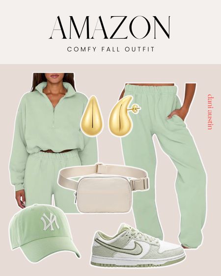 Comfy fall outfit from Amazon - loungewear, sweatpants, half zip sweatshirt, gold earrings, Fanny pack, Nike dunks, New York baseball hat 💚

#LTKtravel #LTKfindsunder100 #LTKfindsunder50