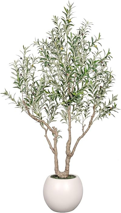 VIVATREES - Árbol de olivo artificial para interiores de 7 pies de alto con maceta blanca redond... | Amazon (US)