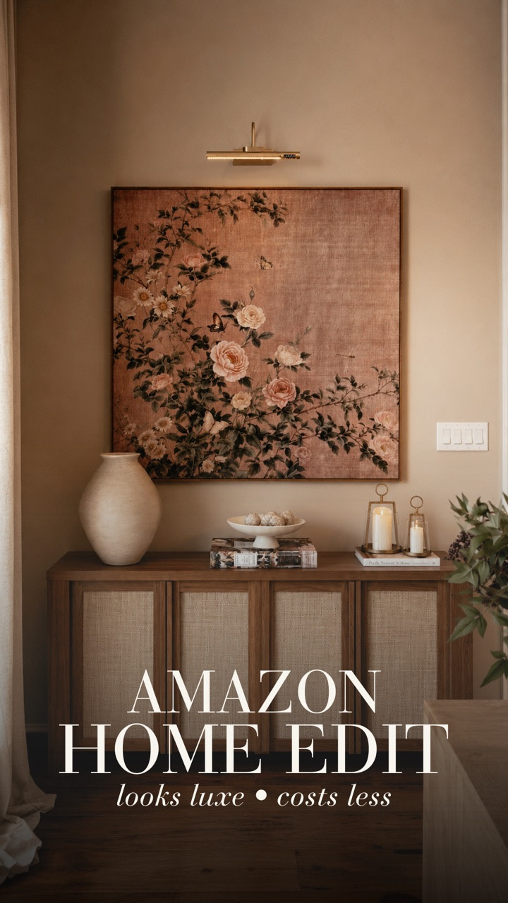 This little corner came together even better than I pictured 🤎 Everything you see is Amazon, but I love that it doesn’t look like everything came from the same place. Warm, collected, elevated… without the designer price tags.