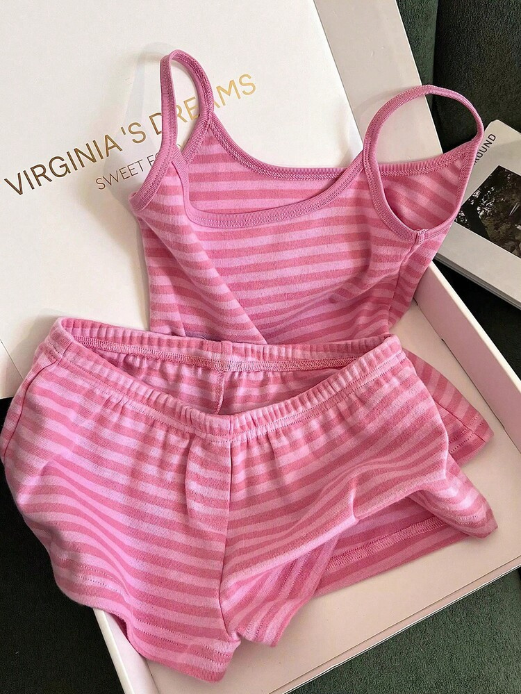 Franclia Women's Casual Vacation Striped Camisole Top And Shorts 2 Pieces Set | SHEIN