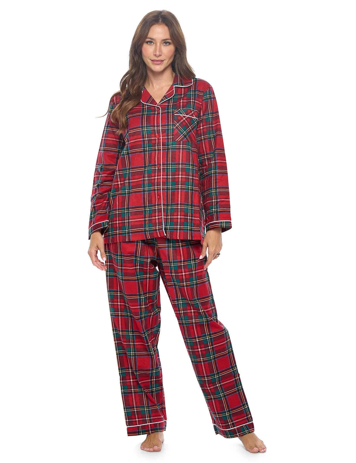 Casual Nights Women's Flannel Long Sleeve PJ's Button Down Sleepwear Pajama Set | Walmart (US)