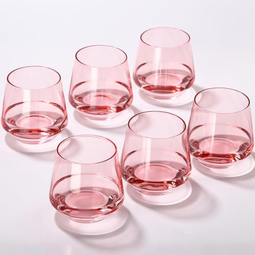 Pink Stemless Wine Glasses Set of 6-14oz Pink Stemless Drinking Glasses, Blush Stemless Glassware for Beverages and Wine - Unique Drinking Glassware for Party Home and Bar Use | Amazon (US)